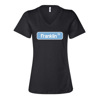 Franklin Street Sign Womens Relaxed Vneck T Shirt - Black