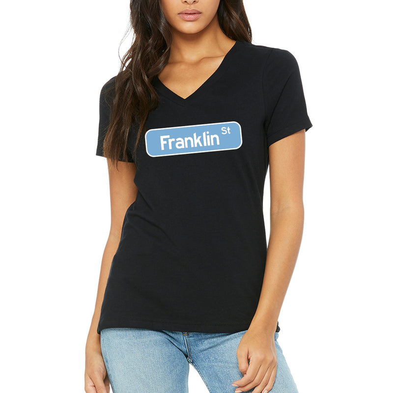 Franklin Street Sign Womens Relaxed Vneck T Shirt - Black