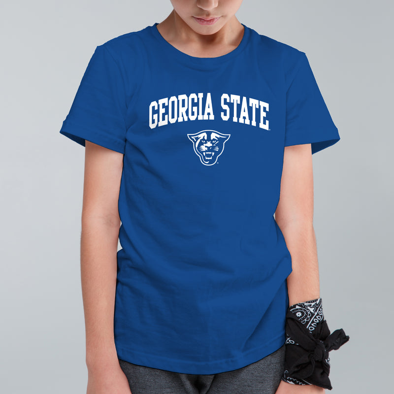 Georgia State University Panthers Arch Logo Youth Short Sleeve T Shirt - Royal