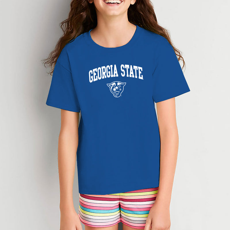 Georgia State University Panthers Arch Logo Youth Short Sleeve T Shirt - Royal