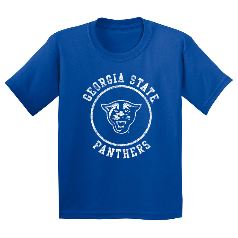 Georgia State University Panthers Distressed Circle Logo Youth Short Sleeve T Shirt - Royal
