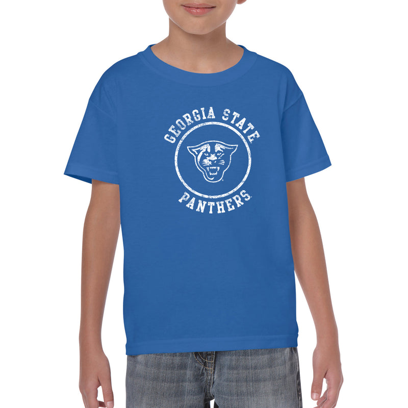 Georgia State University Panthers Distressed Circle Logo Youth Short Sleeve T Shirt - Royal