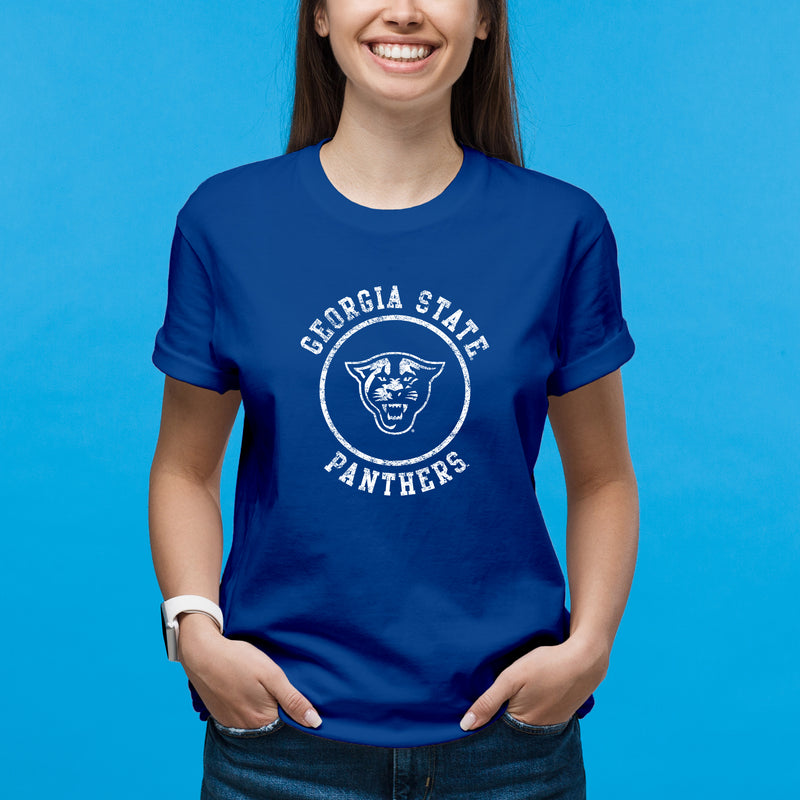 Georgia State University Panthers Distressed Circle Logo Short Sleeve T Shirt - Royal