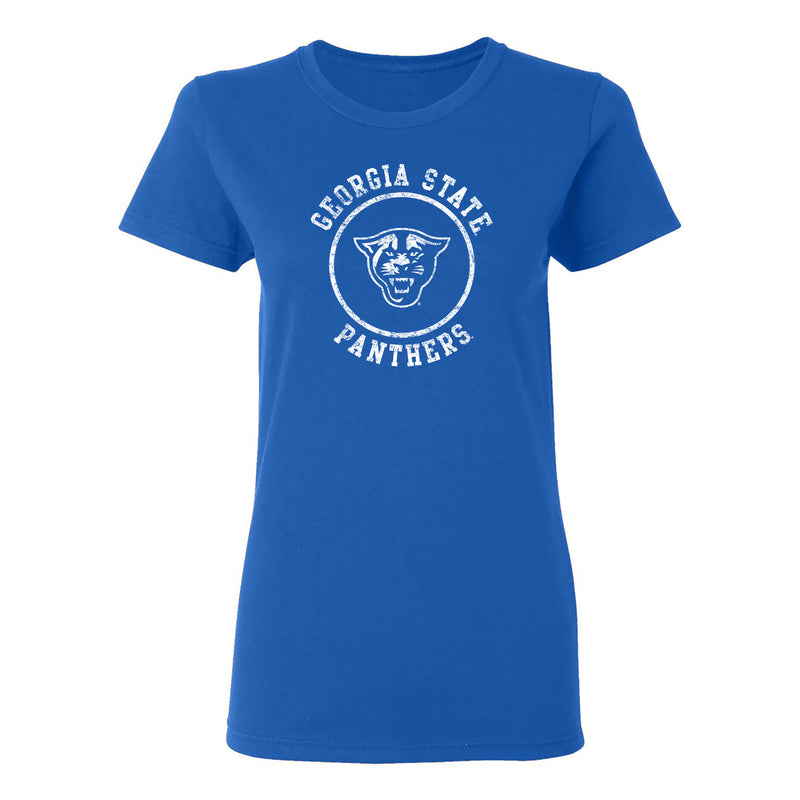 Georgia State University Panthers Distressed Circle Logo Womens Short Sleeve T Shirt - Royal