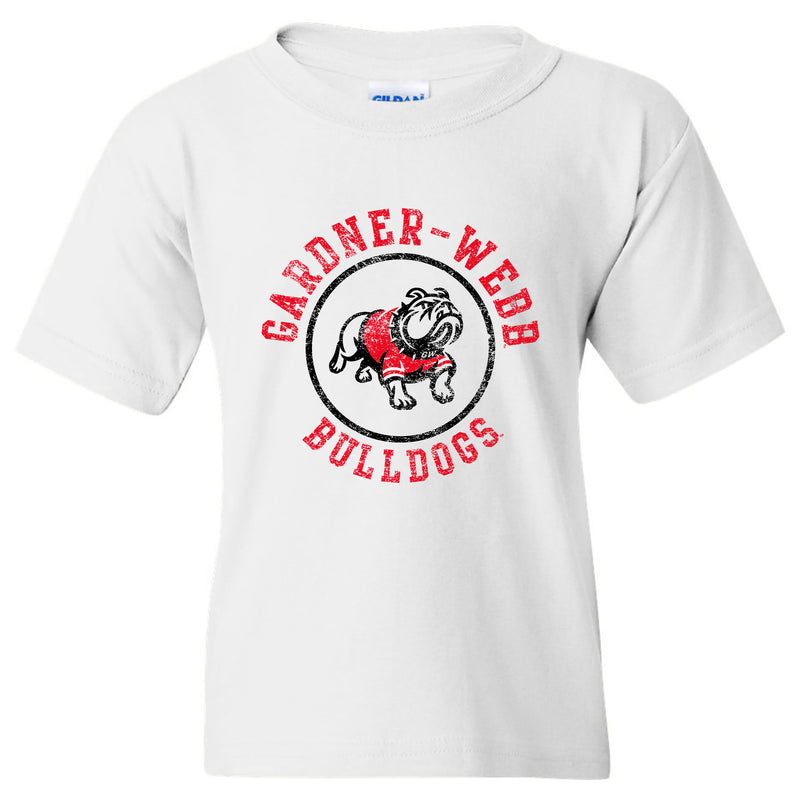 Gardner-Webb University Bulldogs Distressed Circle Logo Basic Cotton Short Sleeve Youth T Shirt - White