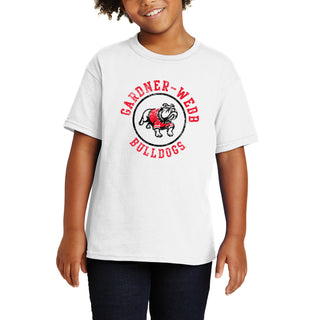 Gardner-Webb University Bulldogs Distressed Circle Logo Basic Cotton Short Sleeve Youth T Shirt - White