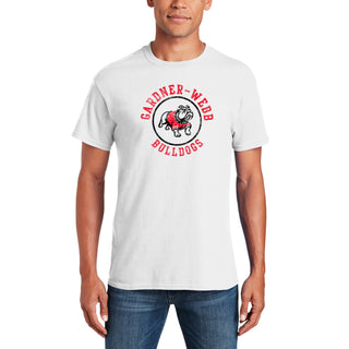 Gardner-Webb University Bulldogs Distressed Circle Logo Basic Cotton Short Sleeve T Shirt - White