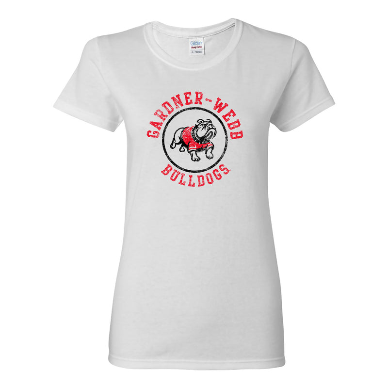Gardner-Webb University Bulldogs Distressed Circle Logo Basic Cotton Short Sleeve Womens T Shirt - White