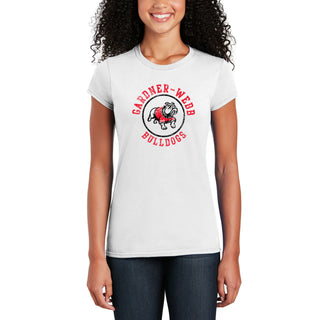 Gardner-Webb University Bulldogs Distressed Circle Logo Basic Cotton Short Sleeve Womens T Shirt - White