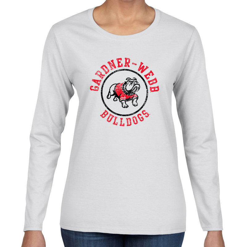 Gardner-Webb Bulldogs Distressed Circle Logo Womens Long Sleeve T Shirt - White