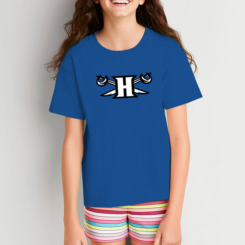 Hampton University Primary Logo Youth Short Sleeve T Shirt - Royal