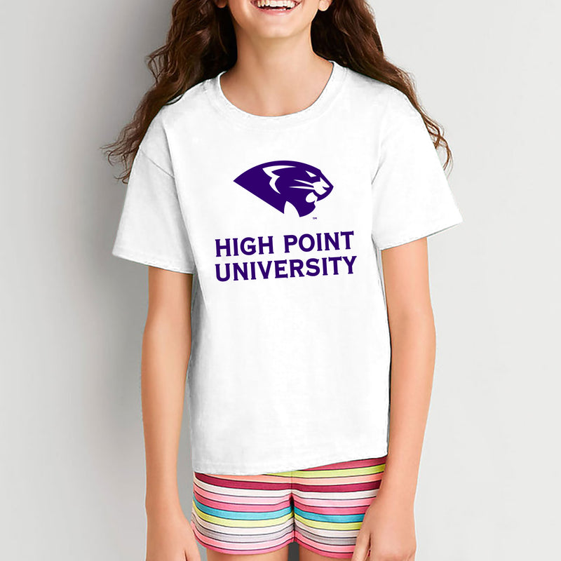 High Point University Panthers Primary Logo Short Sleeve Youth T Shirt - White