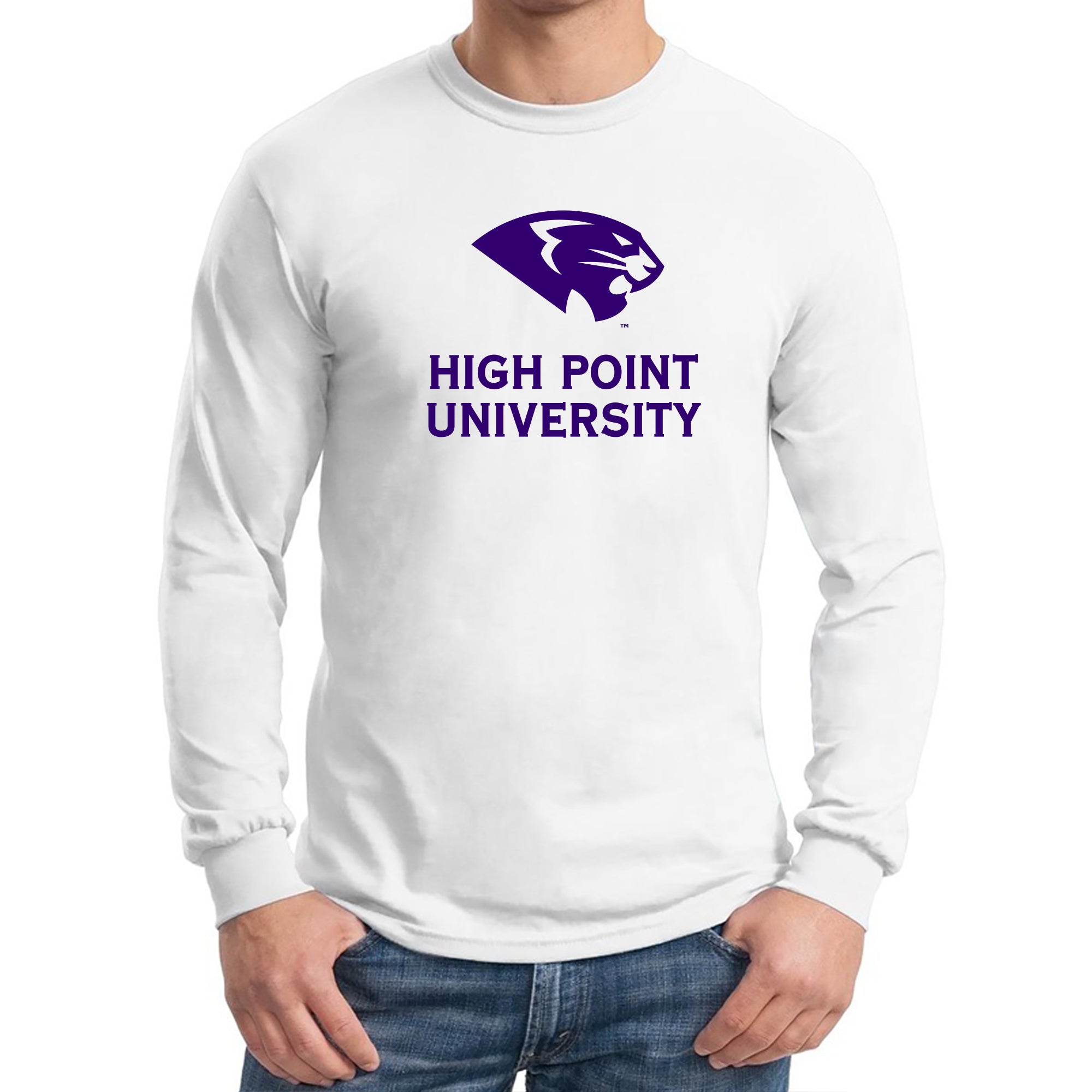 High Point University Panthers Primary Logo Long Sleeve T Shirt White