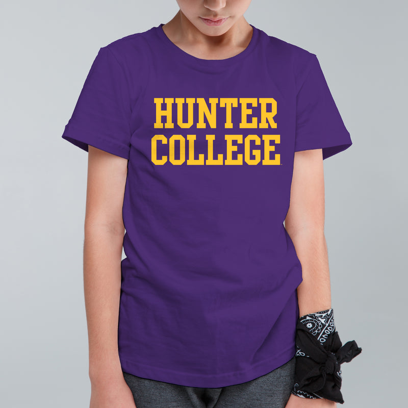 Hunter College Hawks Basic Block Youth T Shirt - Purple