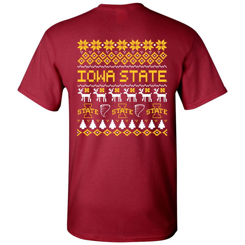 Iowa State University Cyclones Ugly Holiday Sweater Short Sleeve T Shirt - Cardinal
