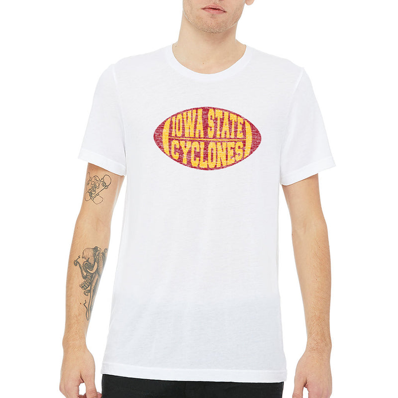 Iowa State University Cyclones Faded Block Football Canvas Triblend T Shirt - Solid White Triblend
