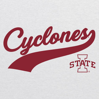 Iowa State University Cyclones Baseball Jersey Script Next Level Raglan - Heather White/Premium Heather