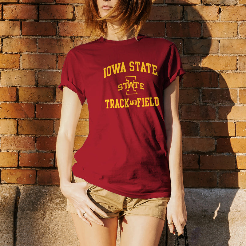 Iowa State University Cyclones Arch Logo Track & Field Short Sleeve T Shirt - Cardinal