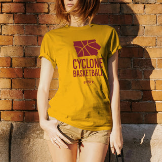 Iowa State University Cyclones Basketball Brush State Short Sleeve T Shirt - Gold