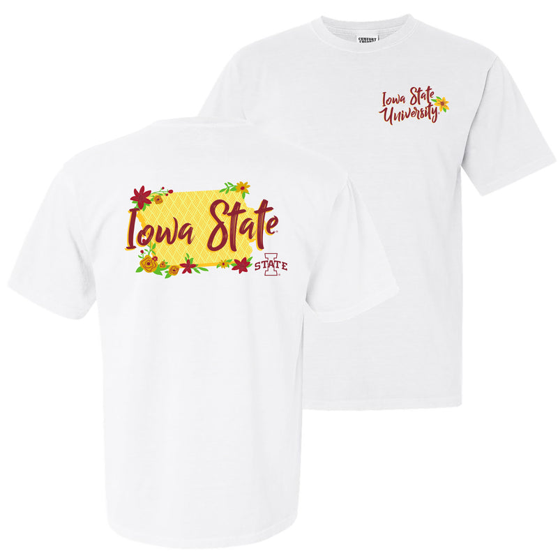 Iowa State University Cyclones Floral State Comfort Colors T Shirt - White