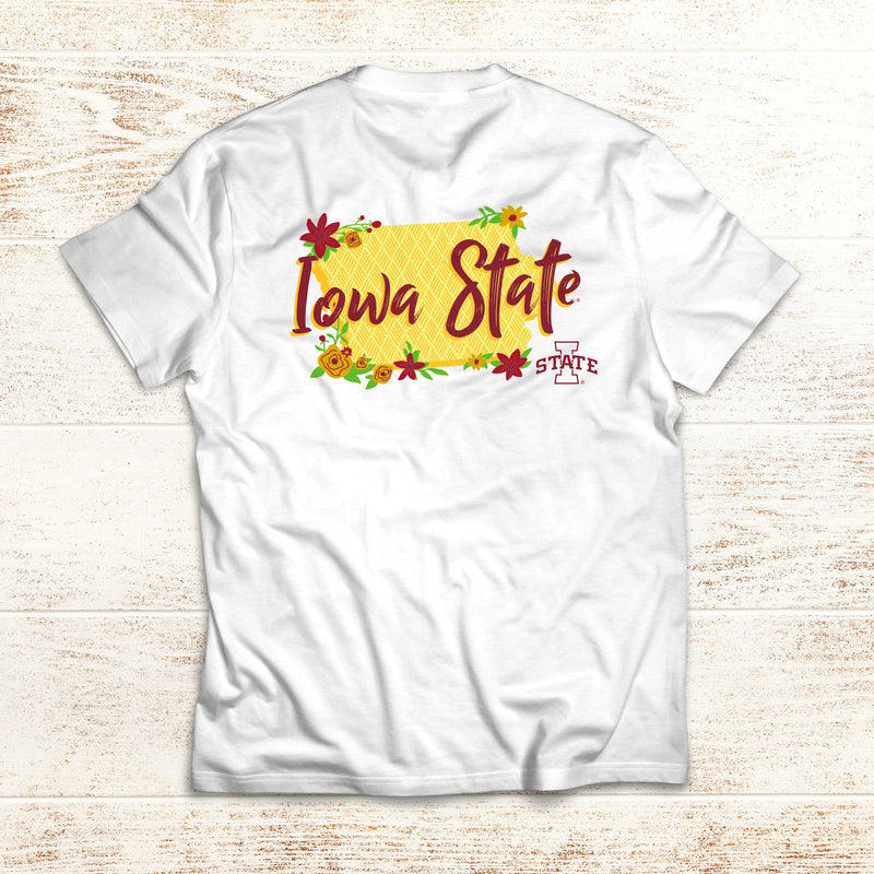 Iowa State University Cyclones Floral State Comfort Colors T Shirt - White