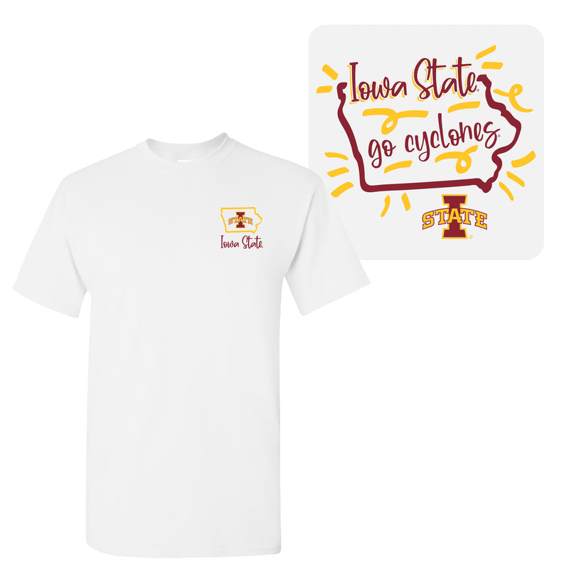 Iowa State University Cyclones Playful Sketch Basic Cotton Short Sleeve T Shirt - White