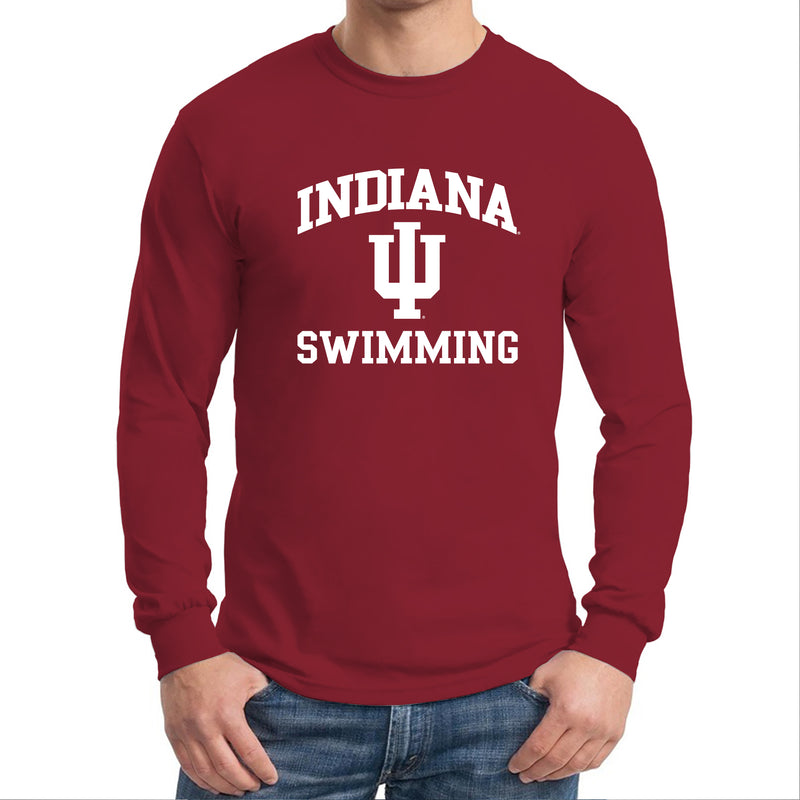 Indiana University Hoosiers Arch Logo Swimming Long Sleeve T Shirt - Cardinal