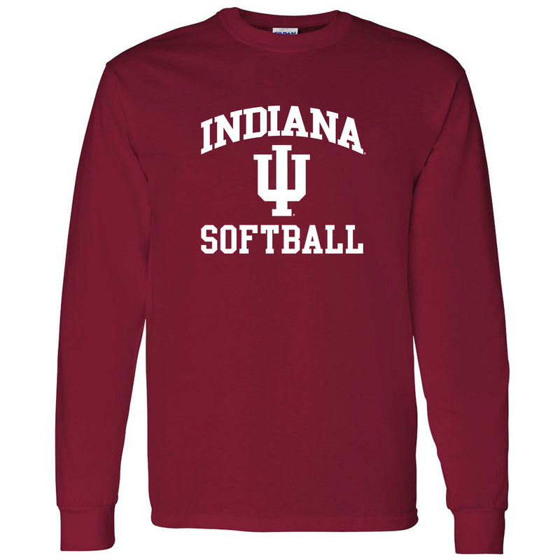 Indiana University Hoosiers Arch Logo Softball Long Sleeve T Shirt - Cardinal