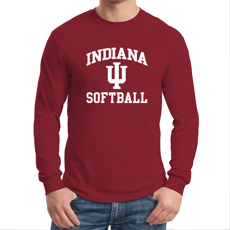 Indiana University Hoosiers Arch Logo Softball Long Sleeve T Shirt - Cardinal