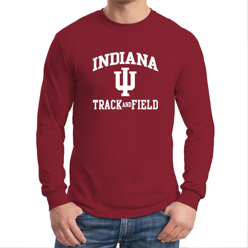 Indiana University Hoosiers Arch Logo Track & Field Long Sleeve T Shirt - Cardinal