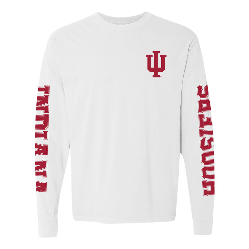 Indiana University Hoosiers Double Sleeve Comfort Colors Long Sleeve T-Shirt - White