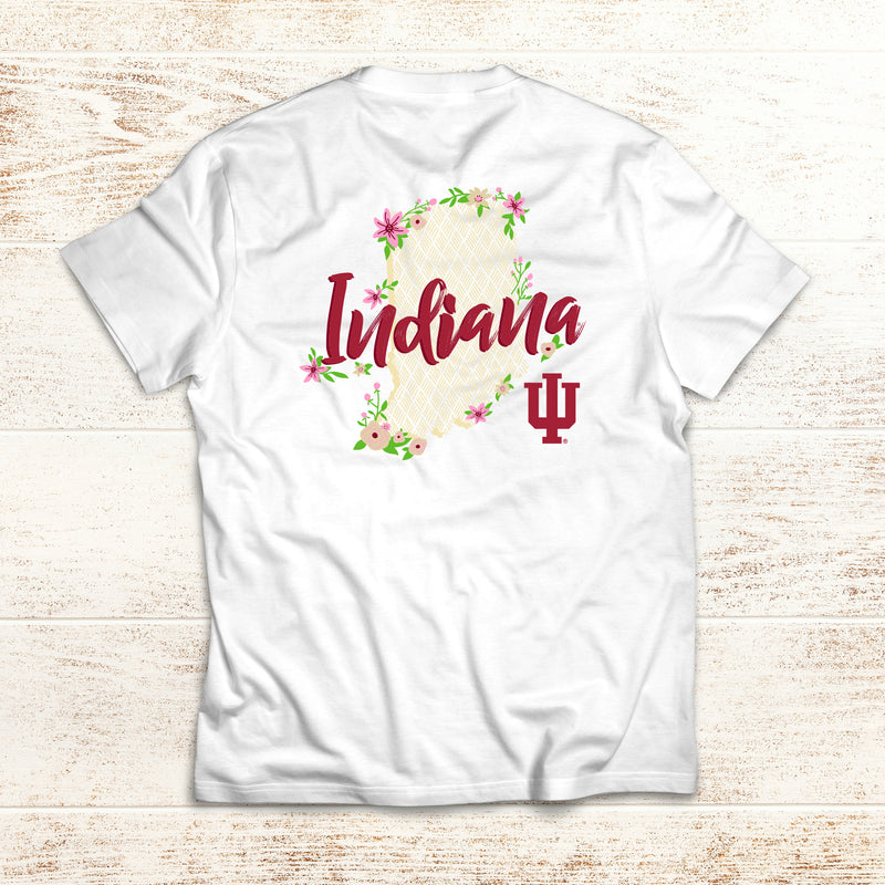 Indiana University Hoosiers Floral State Outline Comfort Colors Short Sleeve T Shirt - White