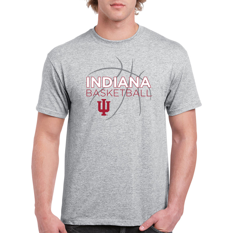 Indiana University Hoosiers Basketball Sketch Basic Cotton Short Sleeve T Shirt - Sport Grey