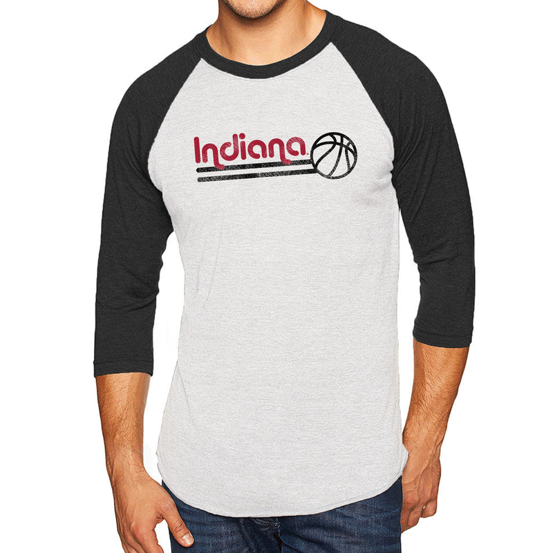 Indiana University Hoosiers Basketball Bubble Next Level Raglan T Shirt - Heather White/Black
