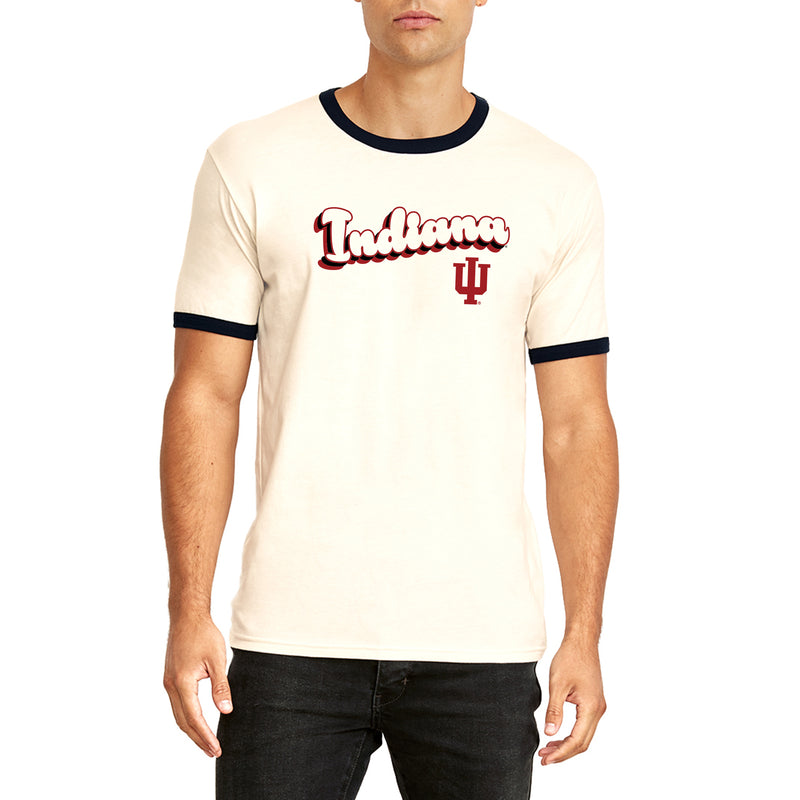 Indiana University Hoosiers Groovy Script Logo Ringer T Shirt - Natural/Black