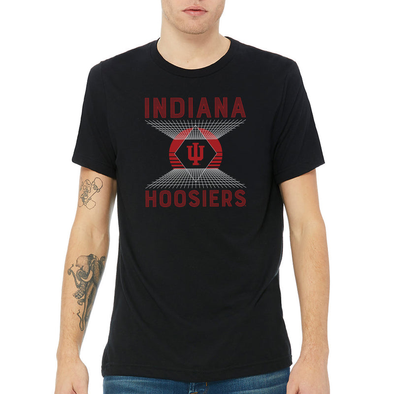 Indiana Hoosiers Vaporwave Grid Triblend T Shirt - Solid Black