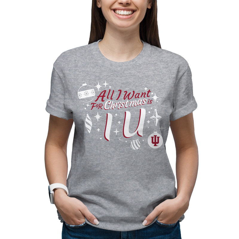 Indiana Hoosiers All I Want For Christmas Is IU T Shirt - Sport Grey