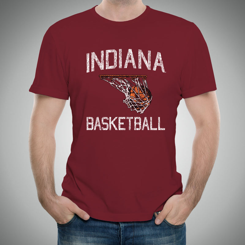 Indiana University Hoosiers Retro Faded Basketball Short Sleeve T-Shirt - Cardinal