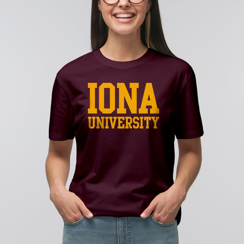 Iona University Gaels Basic Block Cotton Short Sleeve T Shirt - Maroon