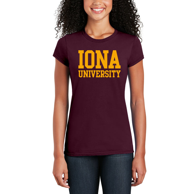 Iona University Gaels Basic Block Cotton Womens Short Sleeve T Shirt - Maroon