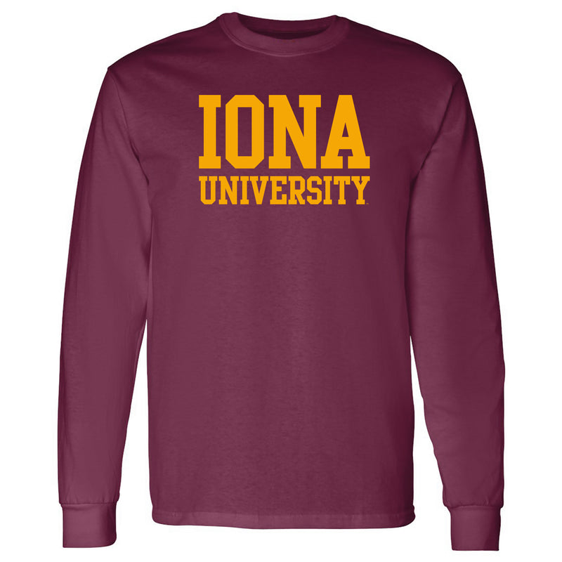 Iona University Gaels Basic Block Cotton Long Sleeve T Shirt - Maroon