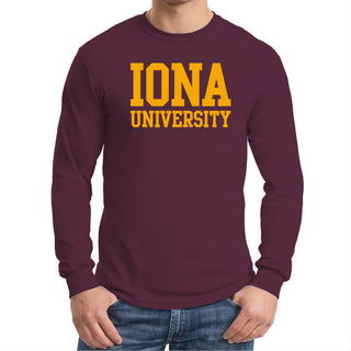 Iona University Gaels Basic Block Cotton Long Sleeve T Shirt - Maroon