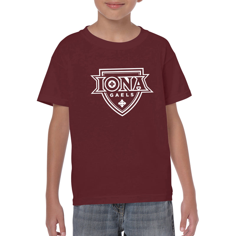 Iona University Gaels Primary Logo Basic Cotton Youth Short Sleeve T Shirt - Maroon