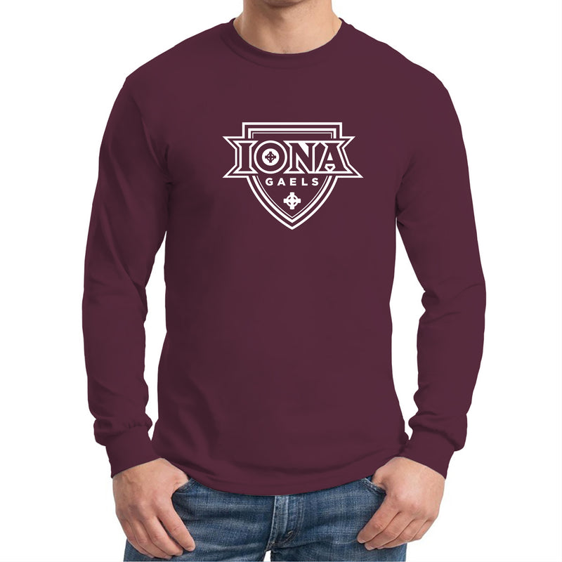 Iona University Gaels Primary Logo Basic Cotton Long Sleeve T Shirt - Maroon
