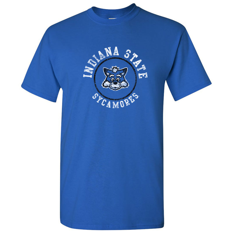 Indiana State University Sycamores Distressed Circle Logo Short Sleeve T Shirt - Royal