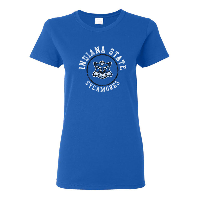 Indiana State University Sycamores Distressed Circle Logo Womens T Shirt - Royal