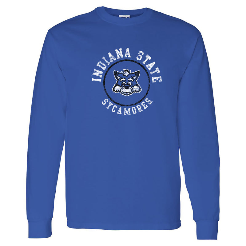 Indiana State University Sycamores Distressed Circle Logo Long Sleeve T Shirt - Royal