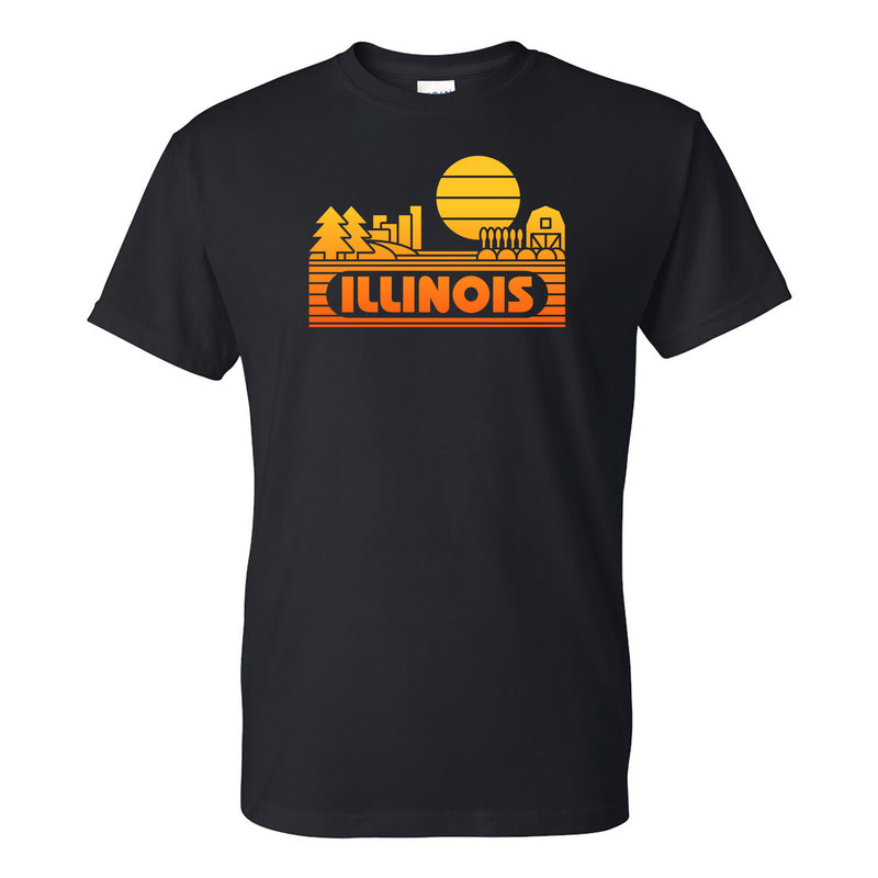 Illinois Groovy Sunset T-Shirt - Black