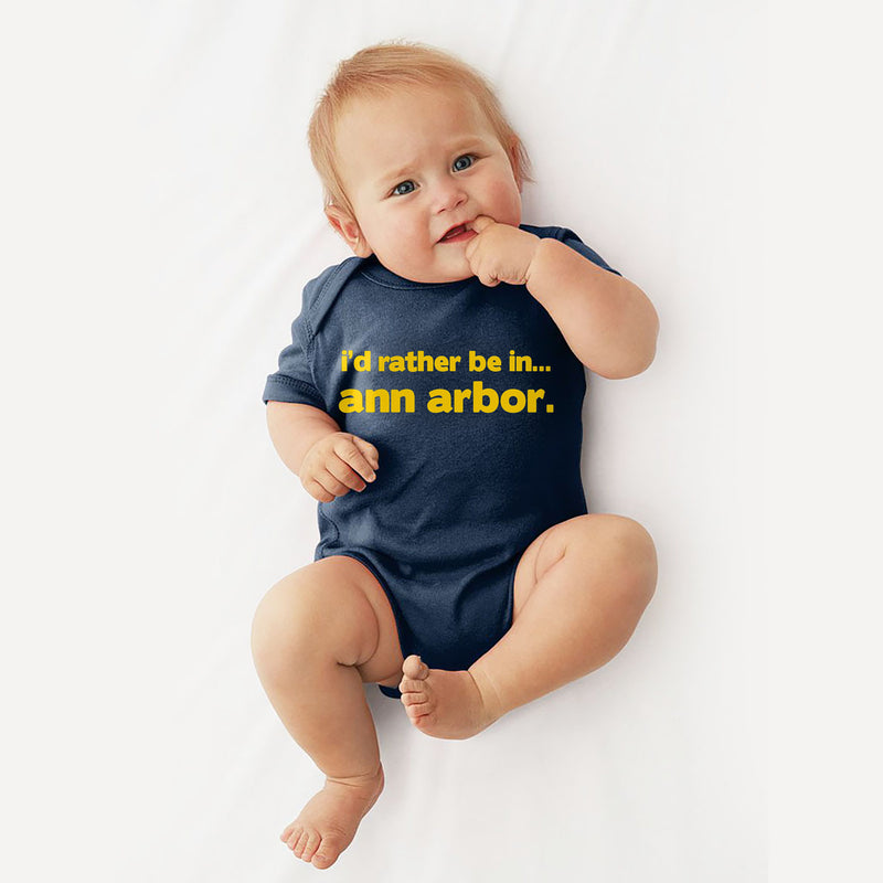 Rather Be in Ann Arbor Michigan Rabbit Skins Infant Creeper - Navy