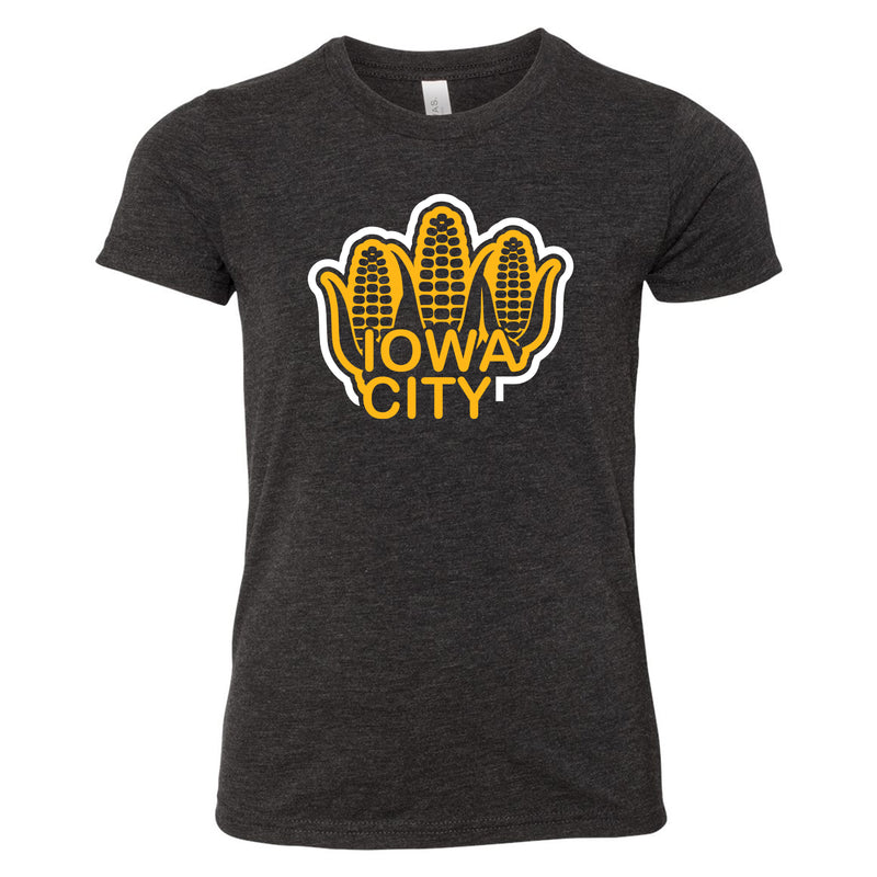 Iowa City Corn Youth Triblend T-Shirt - Charcoal Black